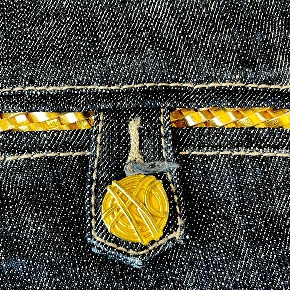 Cache Bootcut Jeans Dark wash Mid rise Gold Accents Womens 6 Y2K Stretchy - Picture 13 of 14
